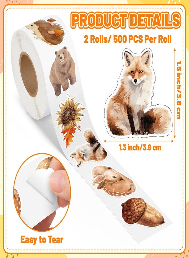 A1diee Autumn Animal Sticker Roll - Watercolor Fall Forest Animal Teacher Reward Stickers Decals for Scrapbook Laptops Party Favor Windows Water Bottle Decoration,1000Pcs in 2Roll with 16 Patterns - Image 2